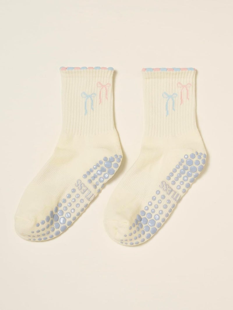 Shapes Studio Crew Half Calf Grip Socks, Cutest Fruits Pilates Socks, Ruffle socks, Non-Slip, Barre Yoga Fitness - Image 2